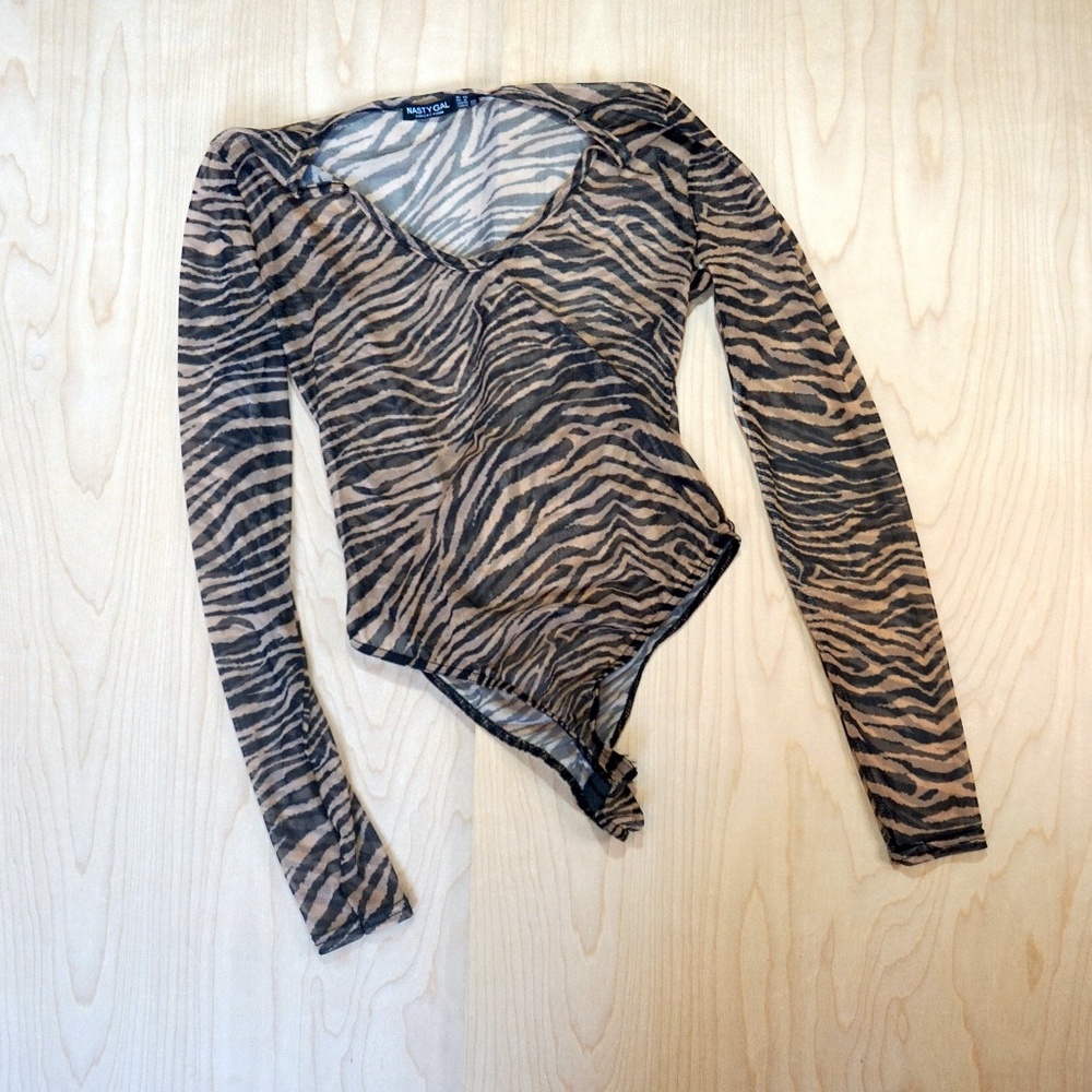 🌵Nasty Gal Sheer Zebra Bodysuit
